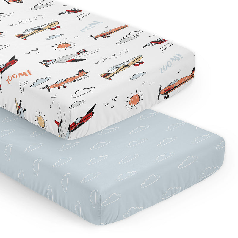 Airplane Red and Blue Collection 2 Pack Crib Sheets