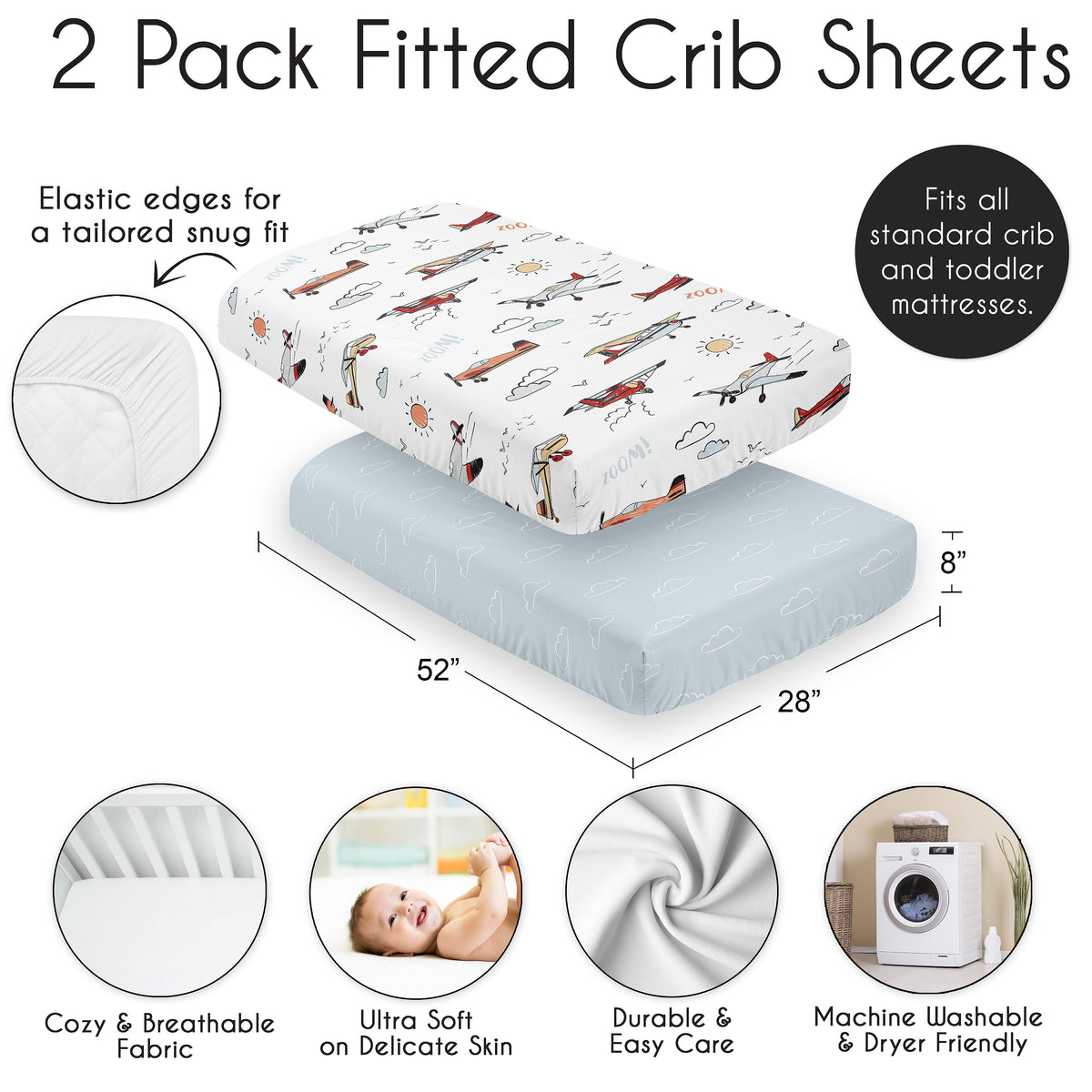 Airplane Red and Blue Collection 2 Pack Crib Sheets