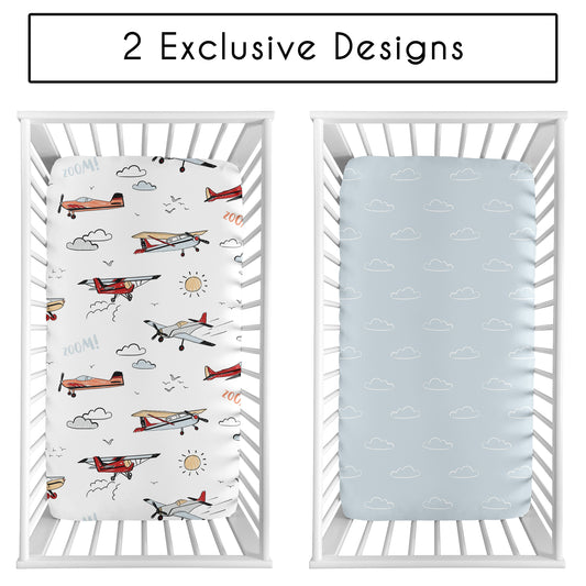 Airplane Red and Blue Collection 2 Pack Crib Sheets