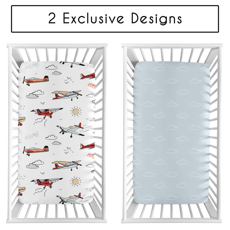 Airplane Red and Blue Collection 2 Pack Crib Sheets