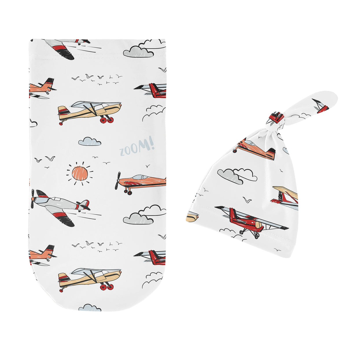Airplane Red and Blue Collection Baby Cocoon and Beanie Hat - 2 Piece Set