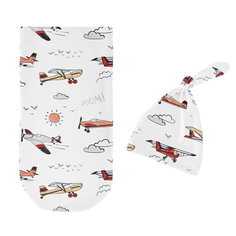 Airplane Red and Blue Collection Baby Cocoon and Beanie Hat - 2 Piece Set