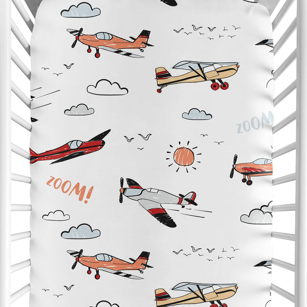 Airplane Red and Blue Collection Crib Sheet