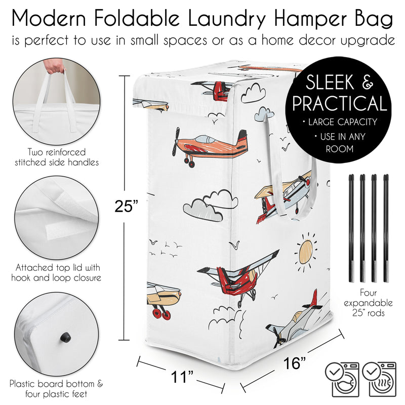 Airplane Red and Blue Collection Laundry Hamper with Handles