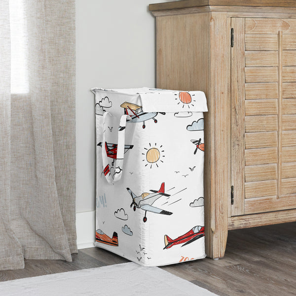 Airplane Red and Blue Collection Laundry Hamper with Handles alternate view