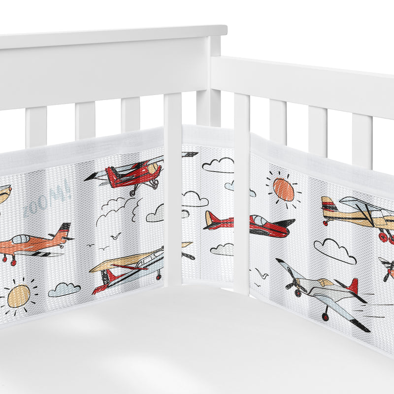 Airplane Red and Blue Collection Sweet Jojo Designs 6 Piece Crib Bedding + BreathableBaby Breathable Mesh Liner