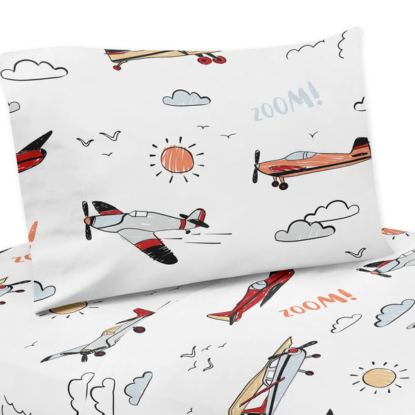 Airplane Red and Blue Collection Queen Sheet Set