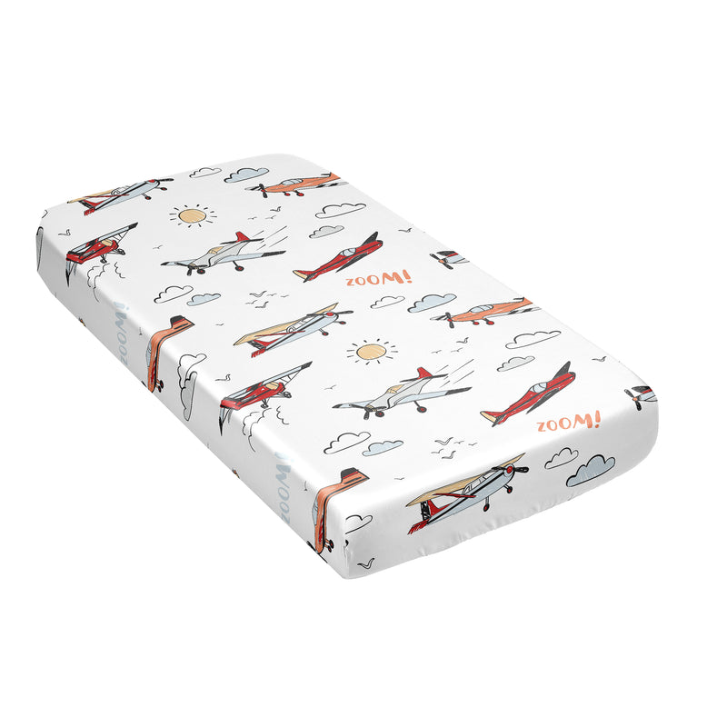 Airplane Red and Blue Collection Satin Fitted Crib Sheet
