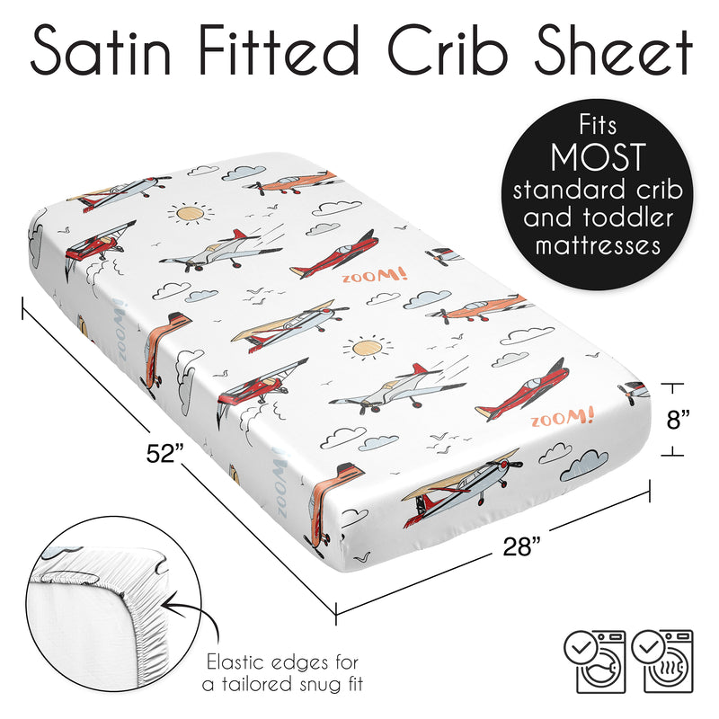 Airplane Red and Blue Collection Satin Fitted Crib Sheet
