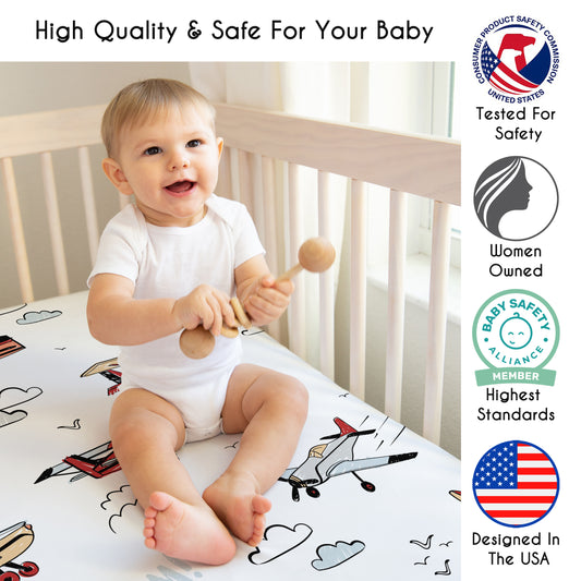 Airplane Red and Blue Collection 3 Pack Crib Sheets