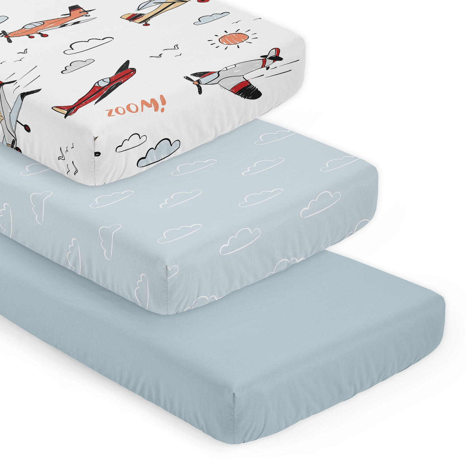 Airplane Red and Blue Collection 3 Pack Crib Sheets