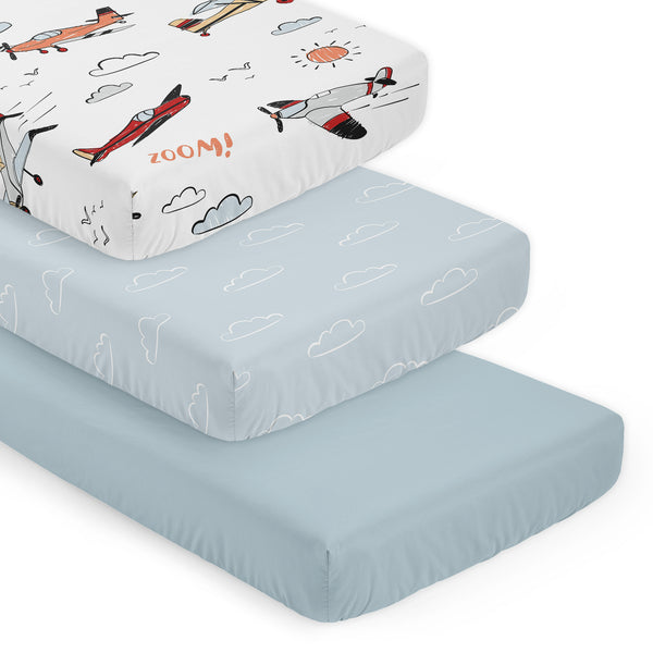 Airplane Red and Blue Collection 3 Pack Crib Sheets