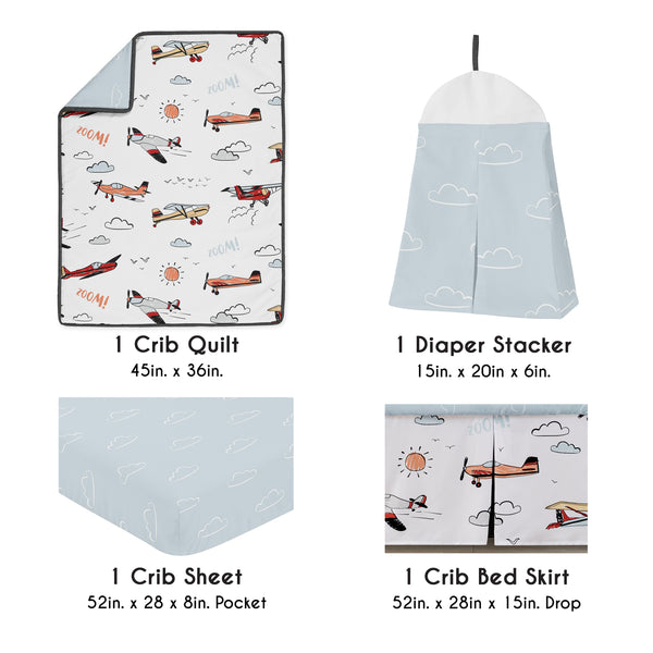 Airplane Red and Blue Collection 4 Piece Crib Bedding alternate view