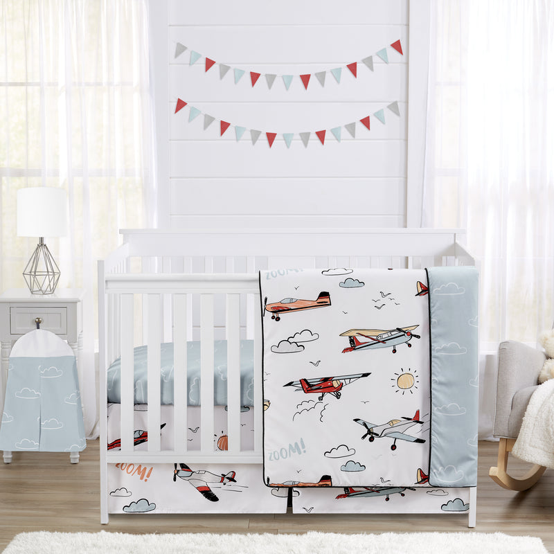 Airplane Red and Blue Collection 4 Piece Crib Bedding