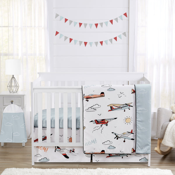 Airplane Red and Blue Collection 4 Piece Crib Bedding