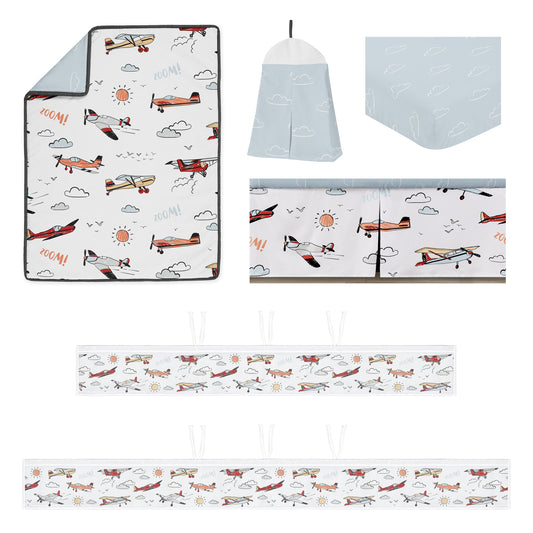 Airplane Red and Blue Collection Sweet Jojo Designs 6 Piece Crib Bedding + BreathableBaby Breathable Mesh Liner