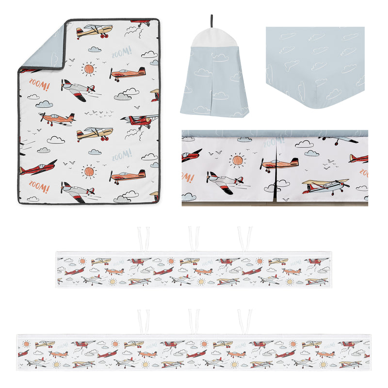 Airplane Red and Blue Collection Sweet Jojo Designs 6 Piece Crib Bedding + BreathableBaby Breathable Mesh Liner