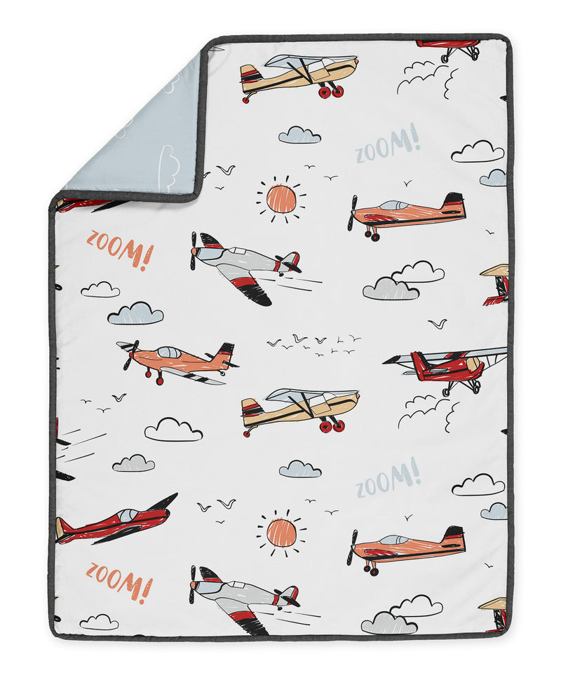 Airplane Red and Blue Collection Sweet Jojo Designs 6 Piece Crib Bedding + BreathableBaby Breathable Mesh Liner
