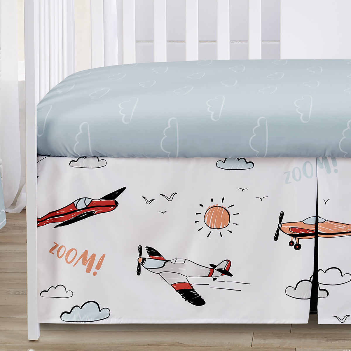 Airplane Red and Blue Collection Sweet Jojo Designs 6 Piece Crib Bedding + BreathableBaby Breathable Mesh Liner