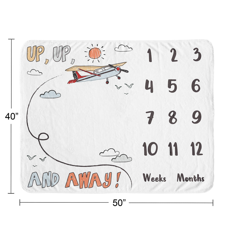 Airplane Red and Blue Collection Monthly Milestone Baby Blanket