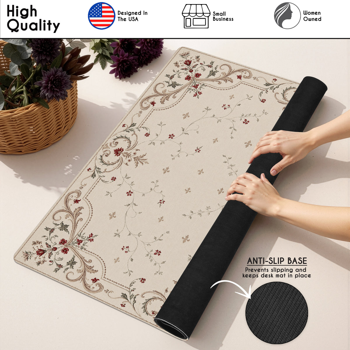 Red Vintage Antique Collection - Floral Print Mahjong Mat for Table - Shipped Rolled