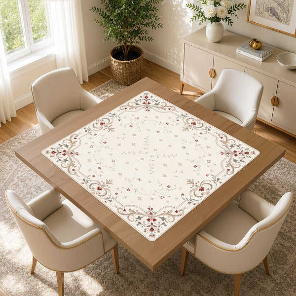 Red Vintage Antique Collection - Floral Print Mahjong Mat for Table - Shipped Rolled alternate view