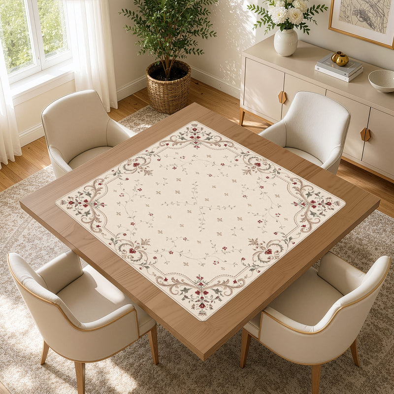Red Vintage Antique Collection - Floral Print Mahjong Mat for Table - Shipped Rolled