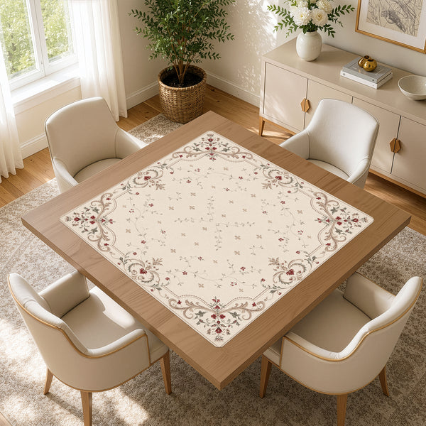 Red Vintage Antique Collection - Floral Print Mahjong Mat for Table - Shipped Rolled alternate view