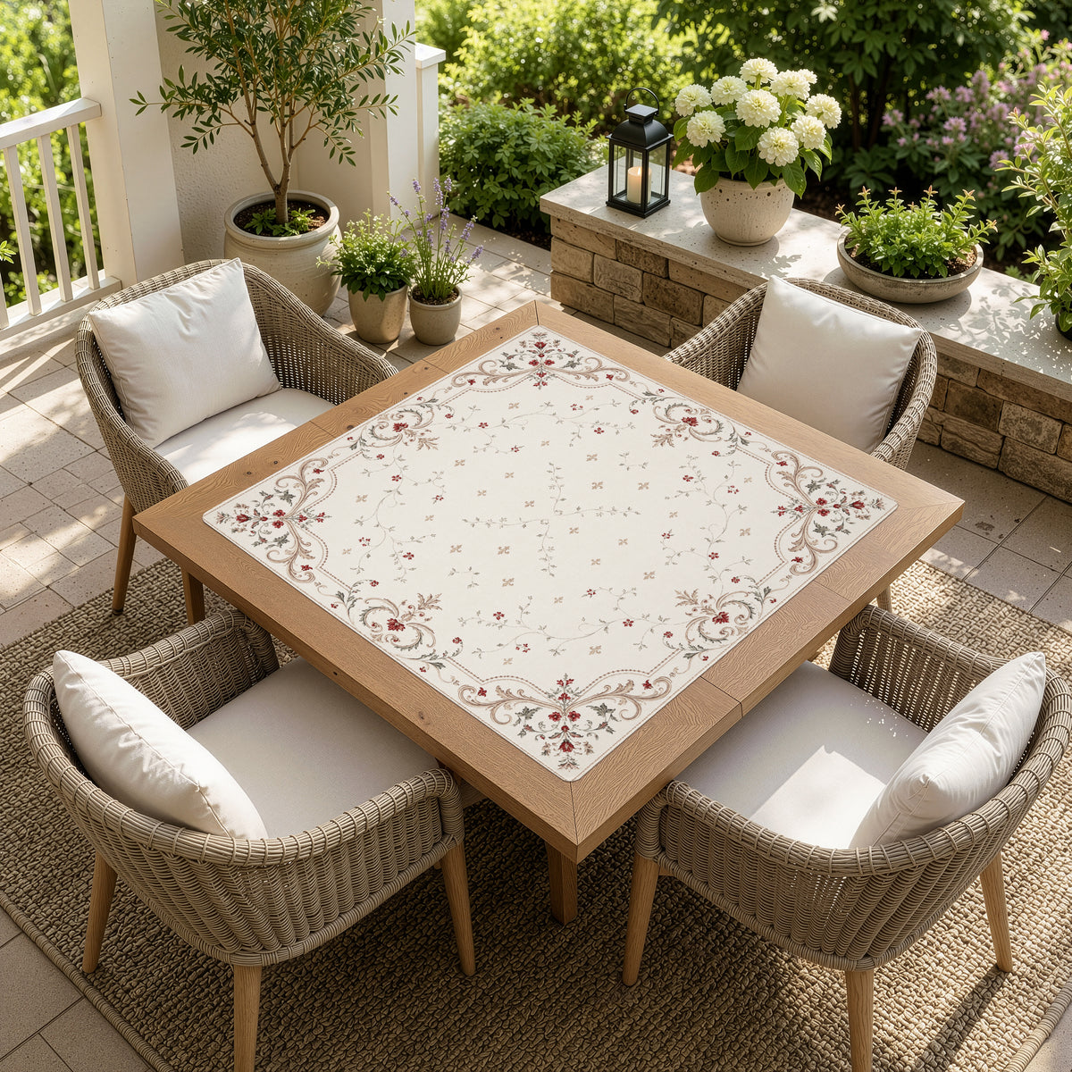 Red Vintage Antique Collection - Floral Print Mahjong Mat for Table - Shipped Rolled