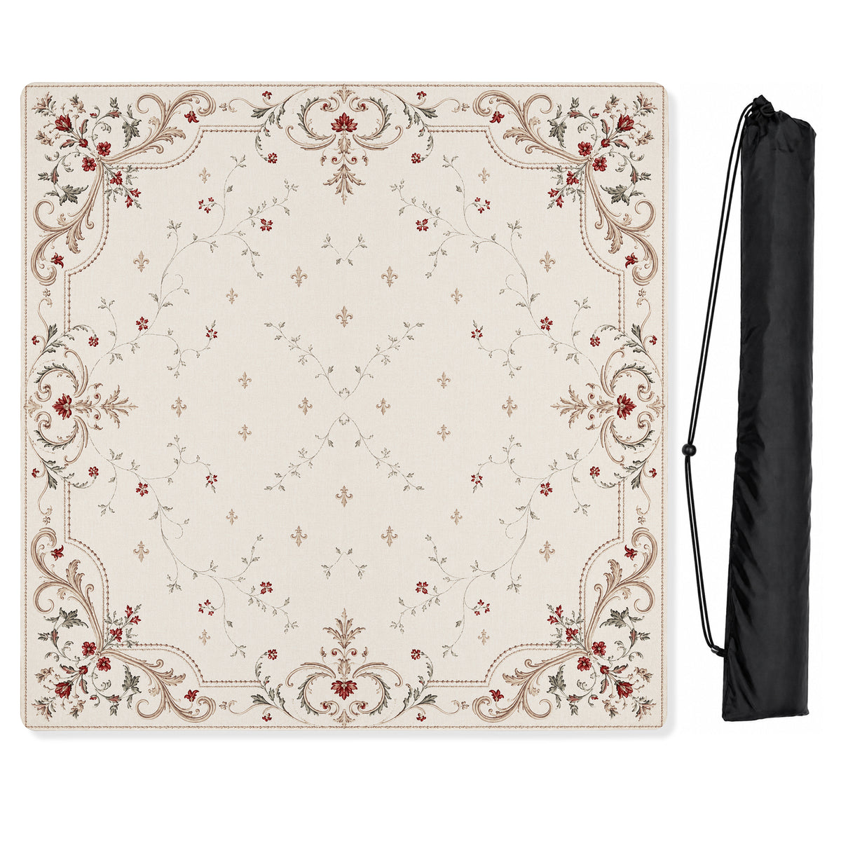 Red Vintage Antique Collection - Floral Print Mahjong Mat for Table - Shipped Rolled