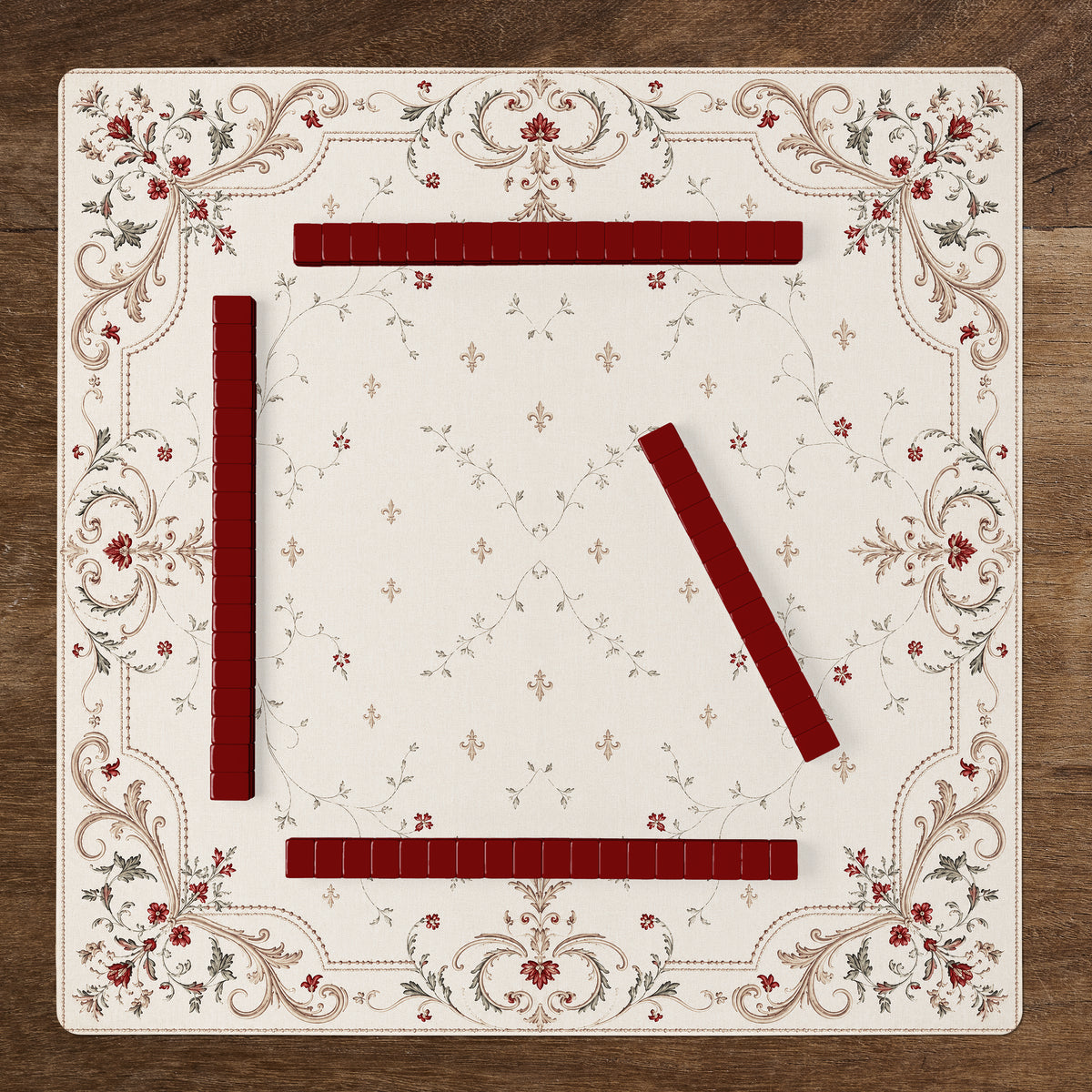 Red Vintage Antique Collection - Floral Print Mahjong Mat for Table - Shipped Rolled