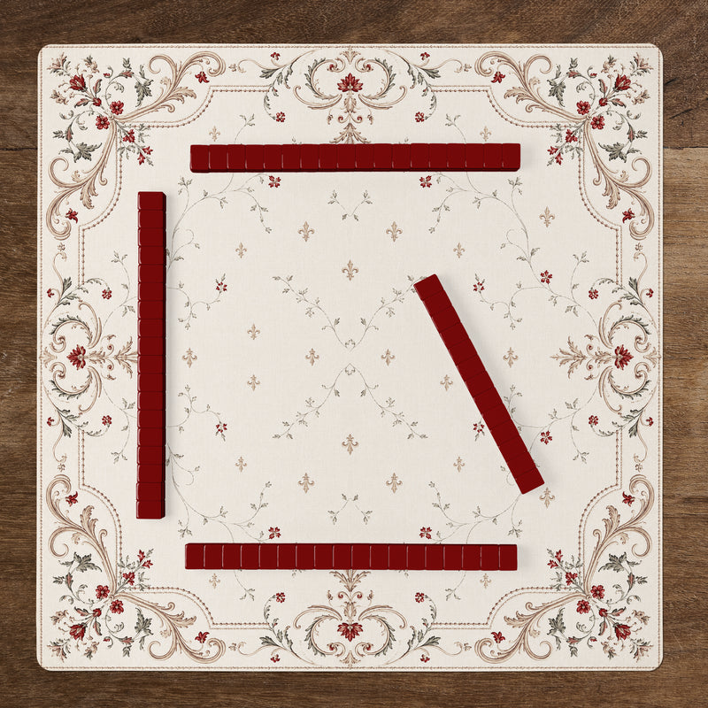 Red Vintage Antique Collection - Floral Print Mahjong Mat for Table - Shipped Rolled
