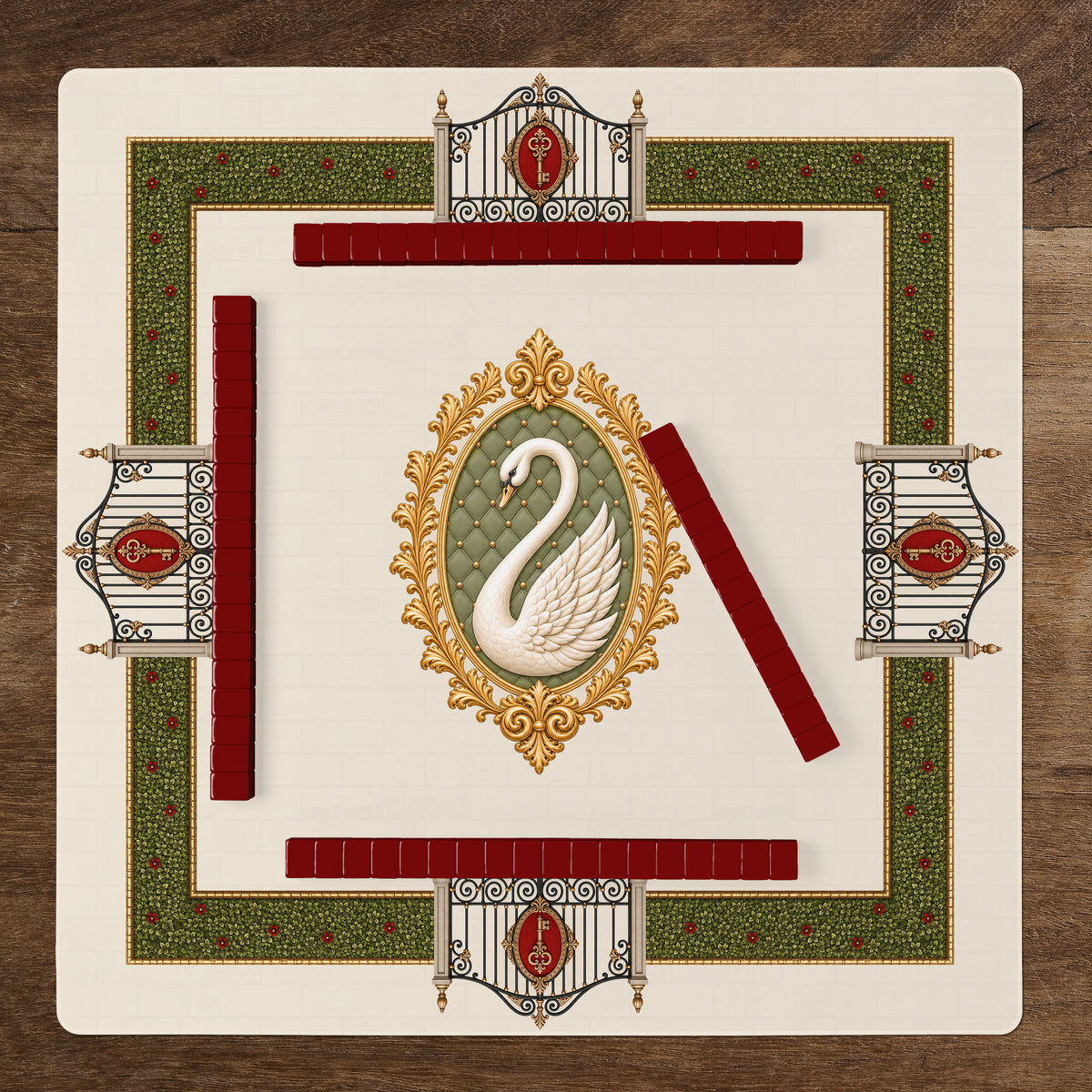 Red Vintage Antique Collection Mahjong Mat for Table - Shipped Rolled