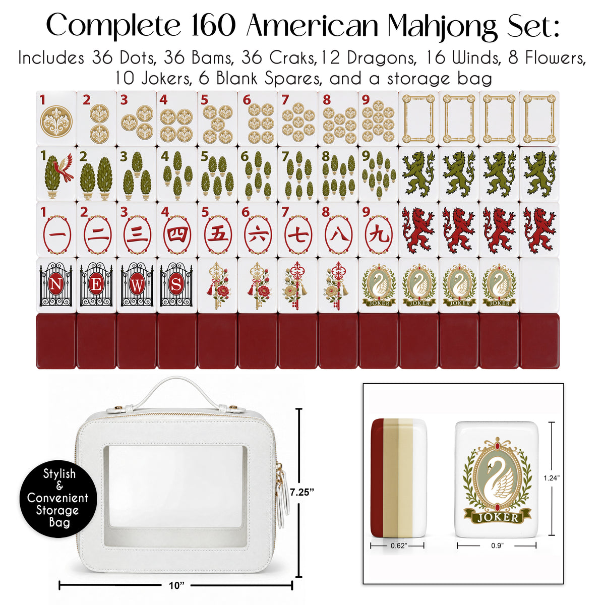 Red Vintage Antique Collection American Mahjong Tile Set (160pc) 1.24in. Layered Acrylic with Paisley Travel Bag - Luxury Pink