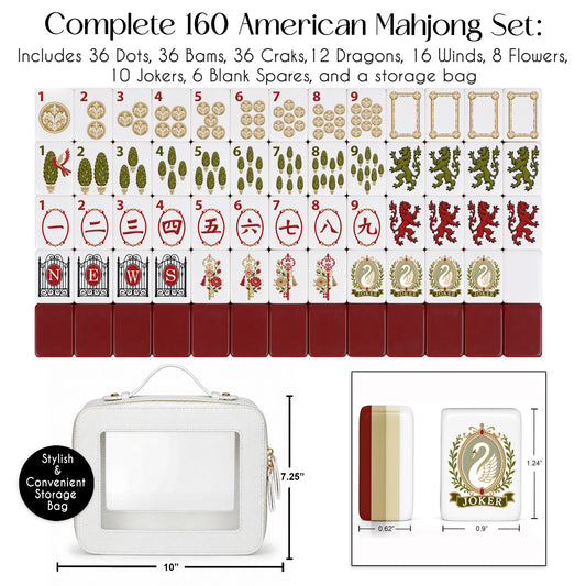 Red Vintage Antique Collection American Mahjong Tile Set (160pc) 1.24in. Layered Acrylic with Paisley Travel Bag - Luxury Pink