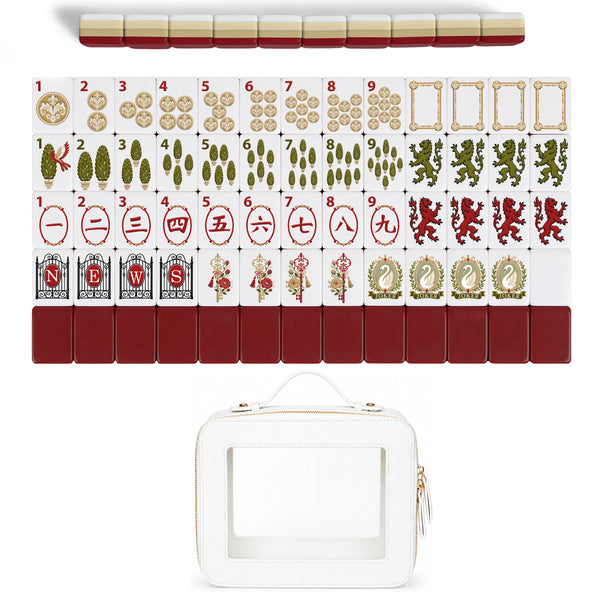 Red Vintage Antique Collection American Mahjong Tile Set (160pc) 1.24in. Layered Acrylic with Paisley Travel Bag - Luxury Pink