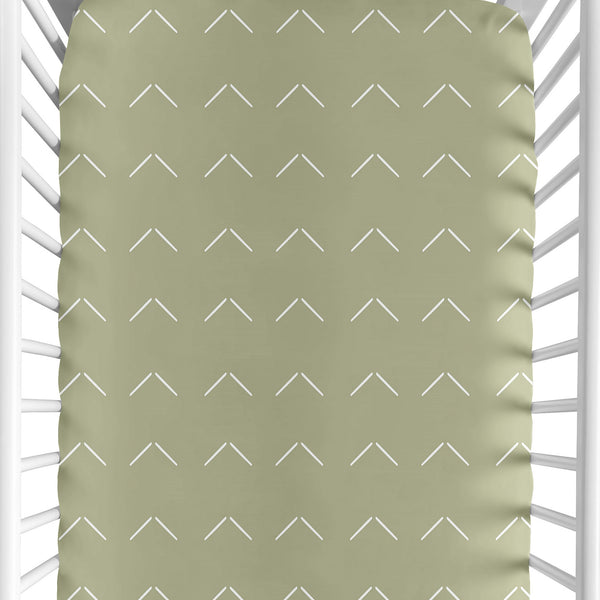 Woodland Arrow Sage and White  Crib Sheet