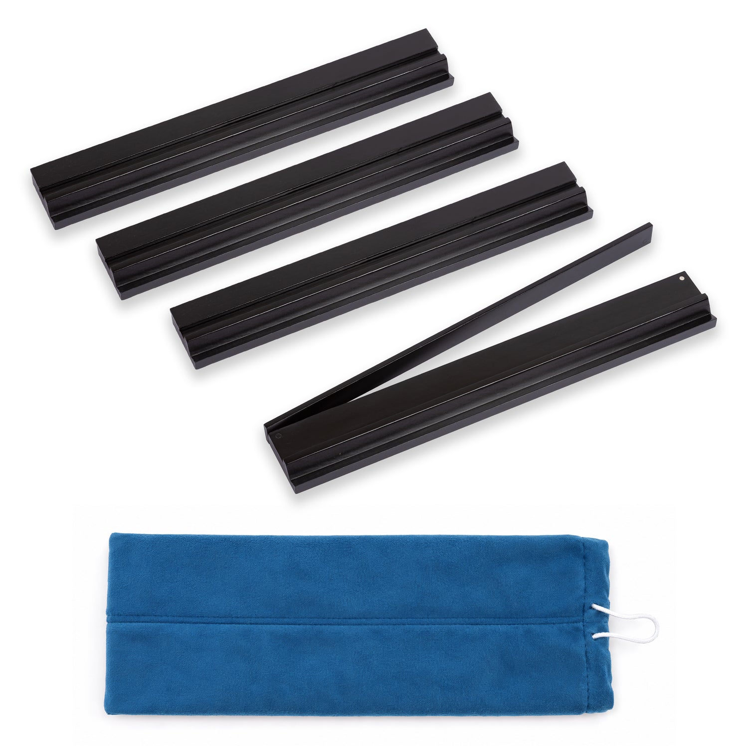 (18in.) Black Wooden Mahjong Racks with Pushers & Travel Bag - Set of 4