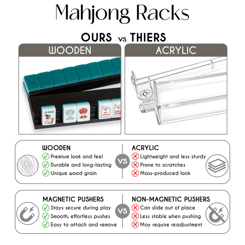 (18in.) Black Wooden Mahjong Racks with Pushers & Travel Bag - Set of 4