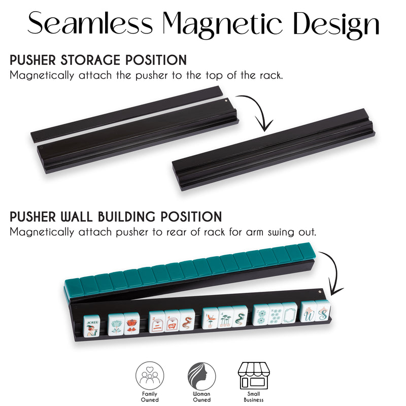 (18in.) Black Wooden Mahjong Racks with Pushers & Travel Bag - Set of 4