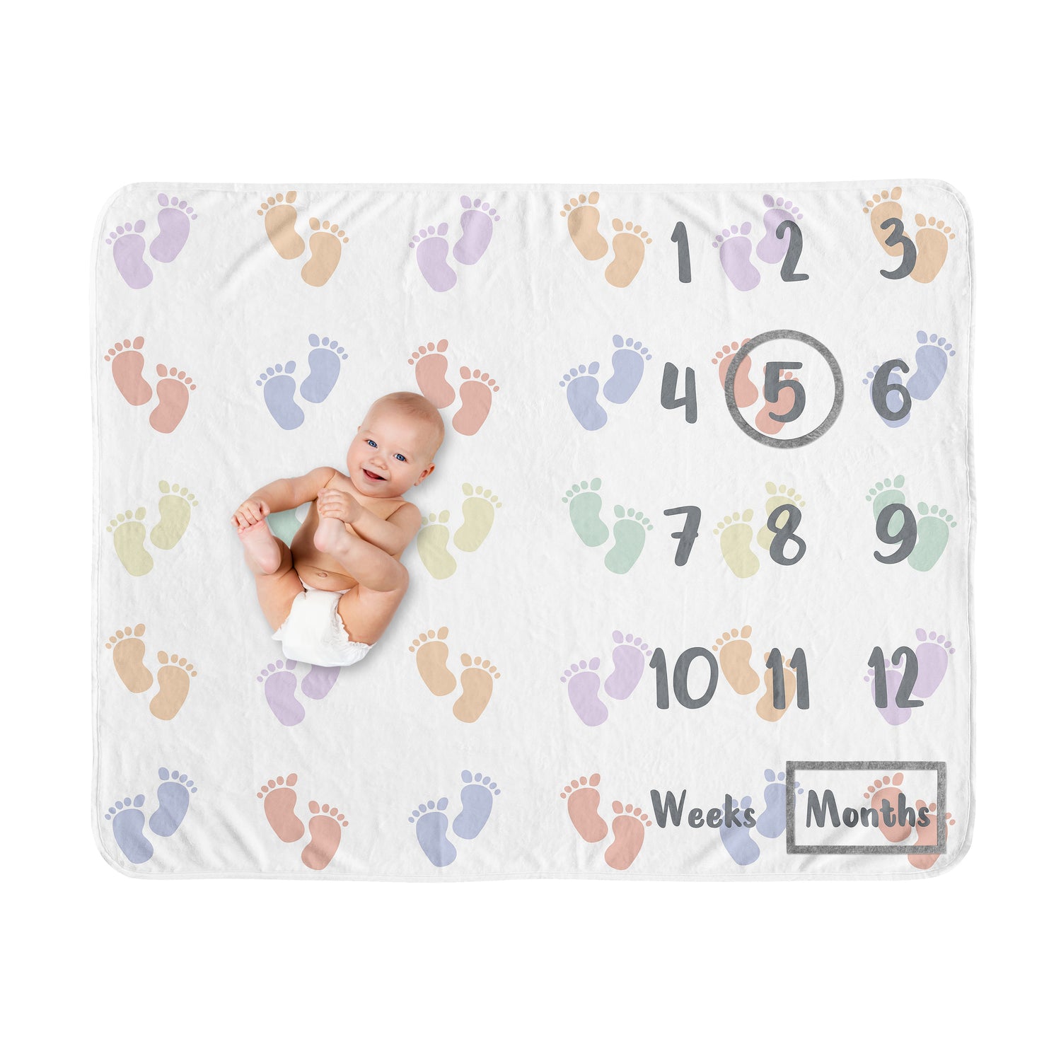Baby Footprints Collection Monthly Milestone Baby Blanket