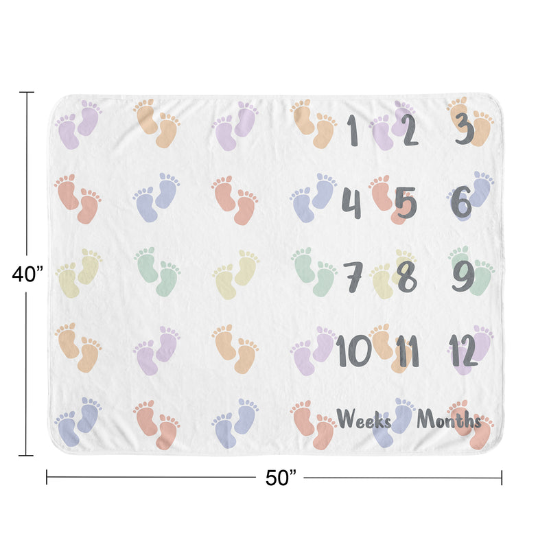 Baby Footprints Collection Monthly Milestone Baby Blanket