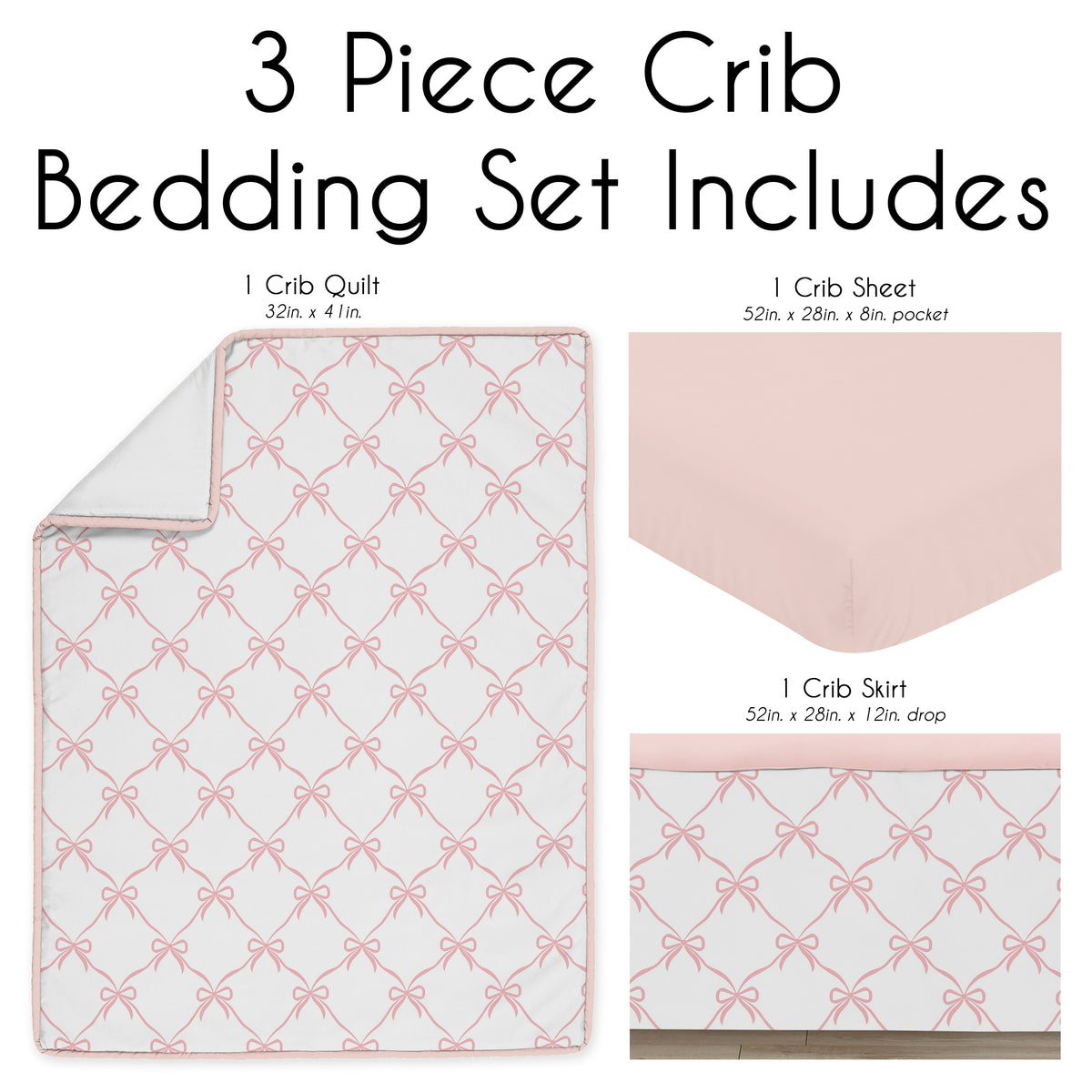 Ballerina and Ballet Bows Collection 3 Piece Crib Bedding