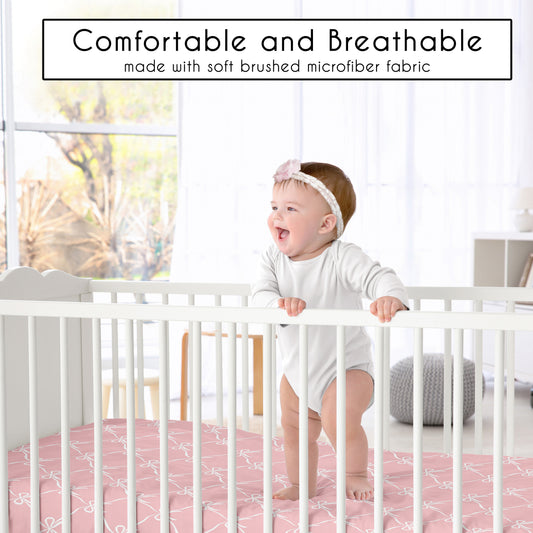 Ballerina and Ballet Bows Collection Crib Sheet - Pink Bow Print