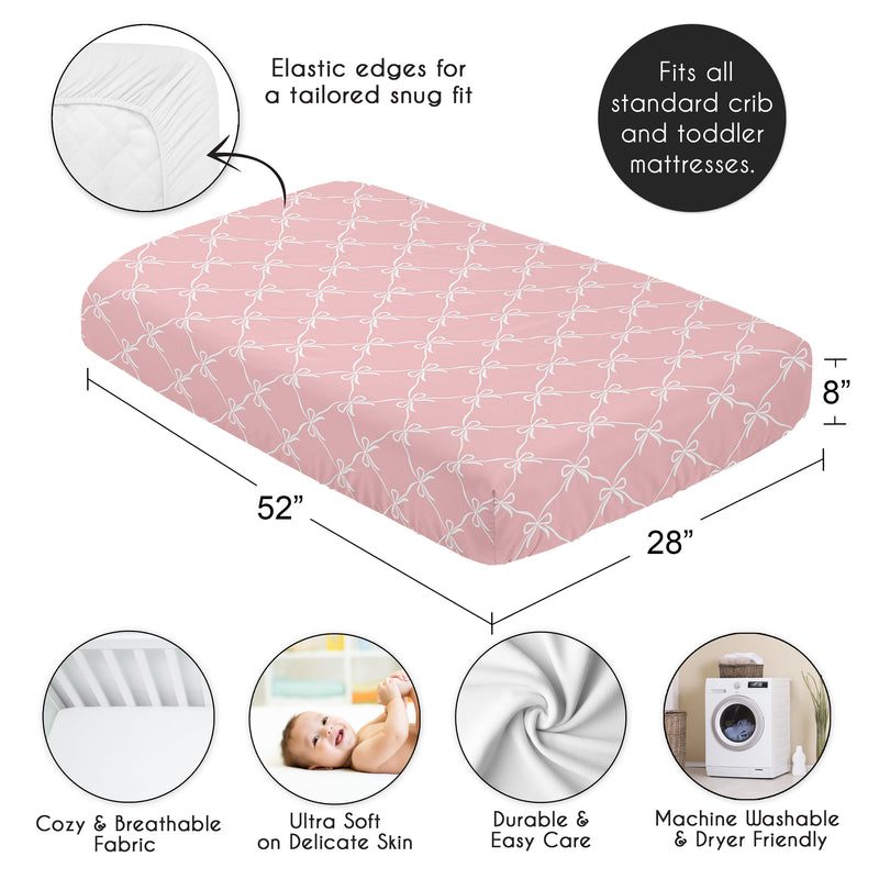 Ballerina and Ballet Bows Collection Crib Sheet - Pink Bow Print