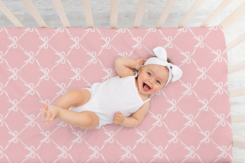 Ballerina and Ballet Bows Collection Crib Sheet - Pink Bow Print