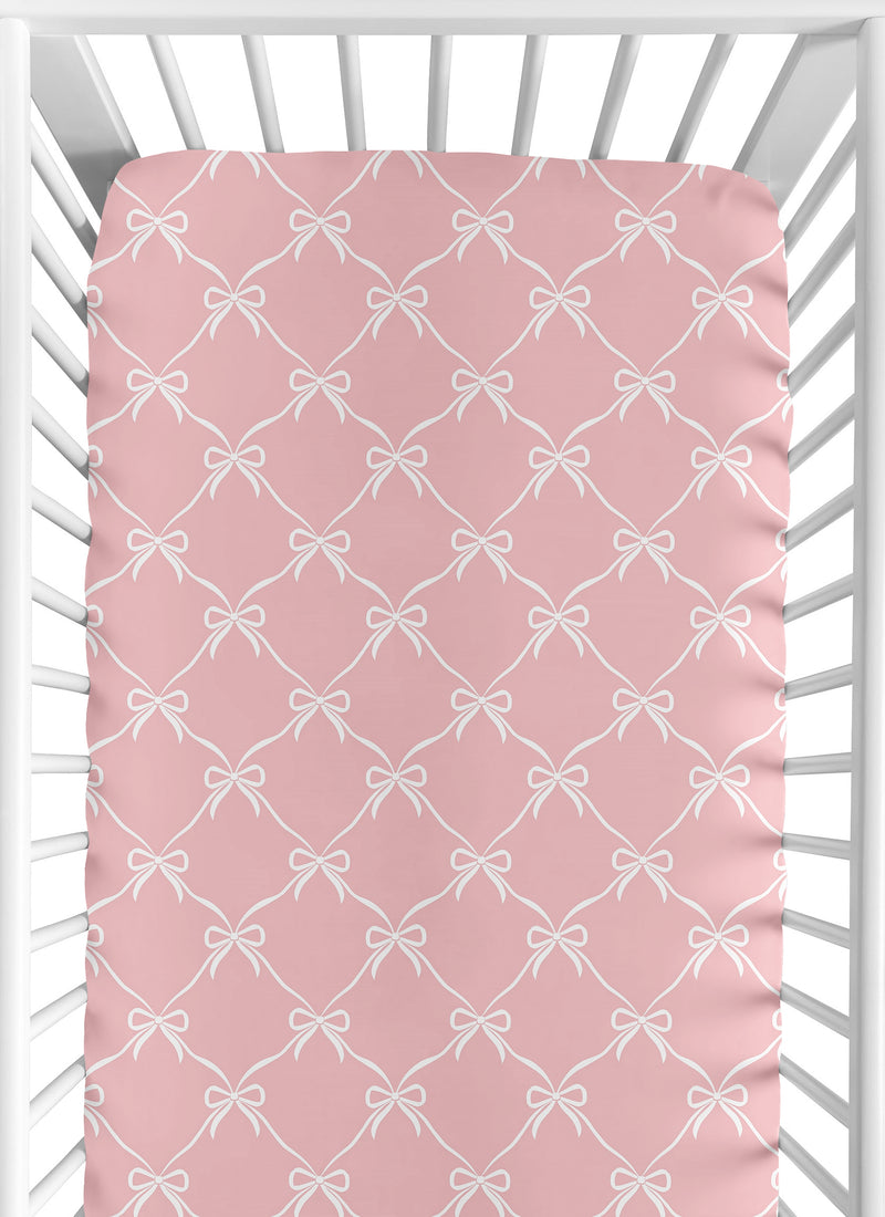 Ballerina and Ballet Bows Collection Crib Sheet - Pink Bow Print