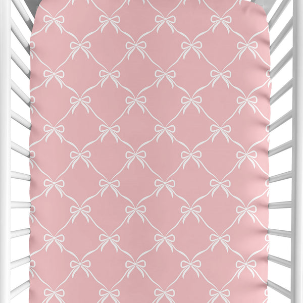 Ballerina and Ballet Bows Collection Crib Sheet - Pink Bow Print