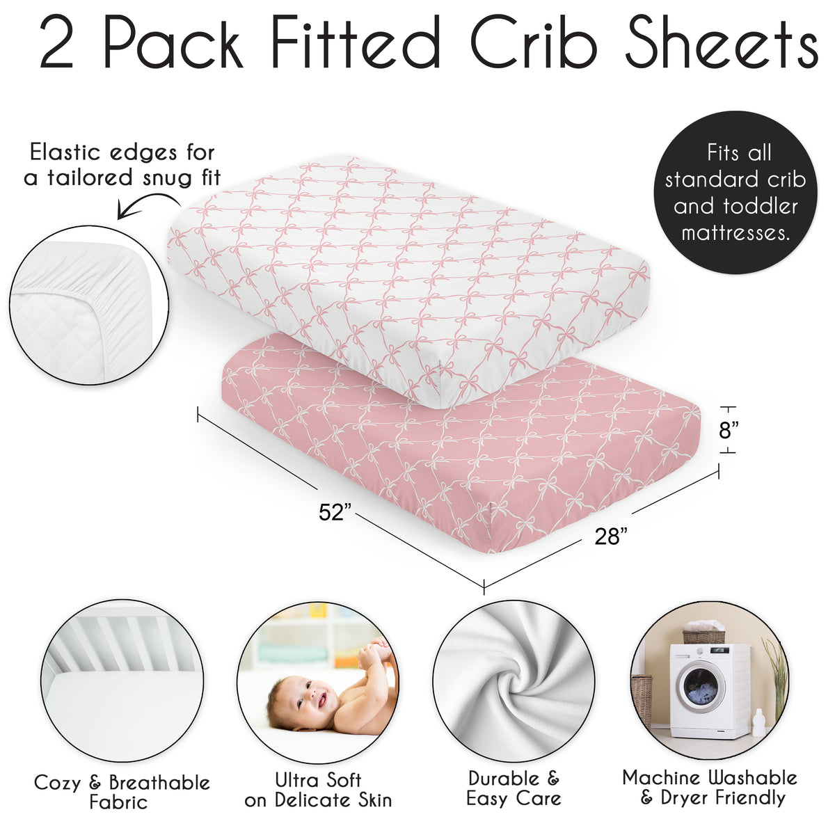 Ballerina and Ballet Bows Collection 2 Pack Crib Sheets