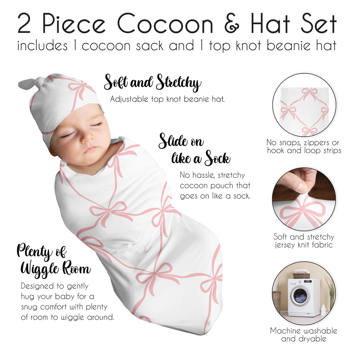 Ballerina and Ballet Bows Collection Baby Cocoon and Beanie Hat - 2 Piece Set